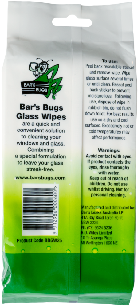 Glass Wipes Back Bar's Bugs