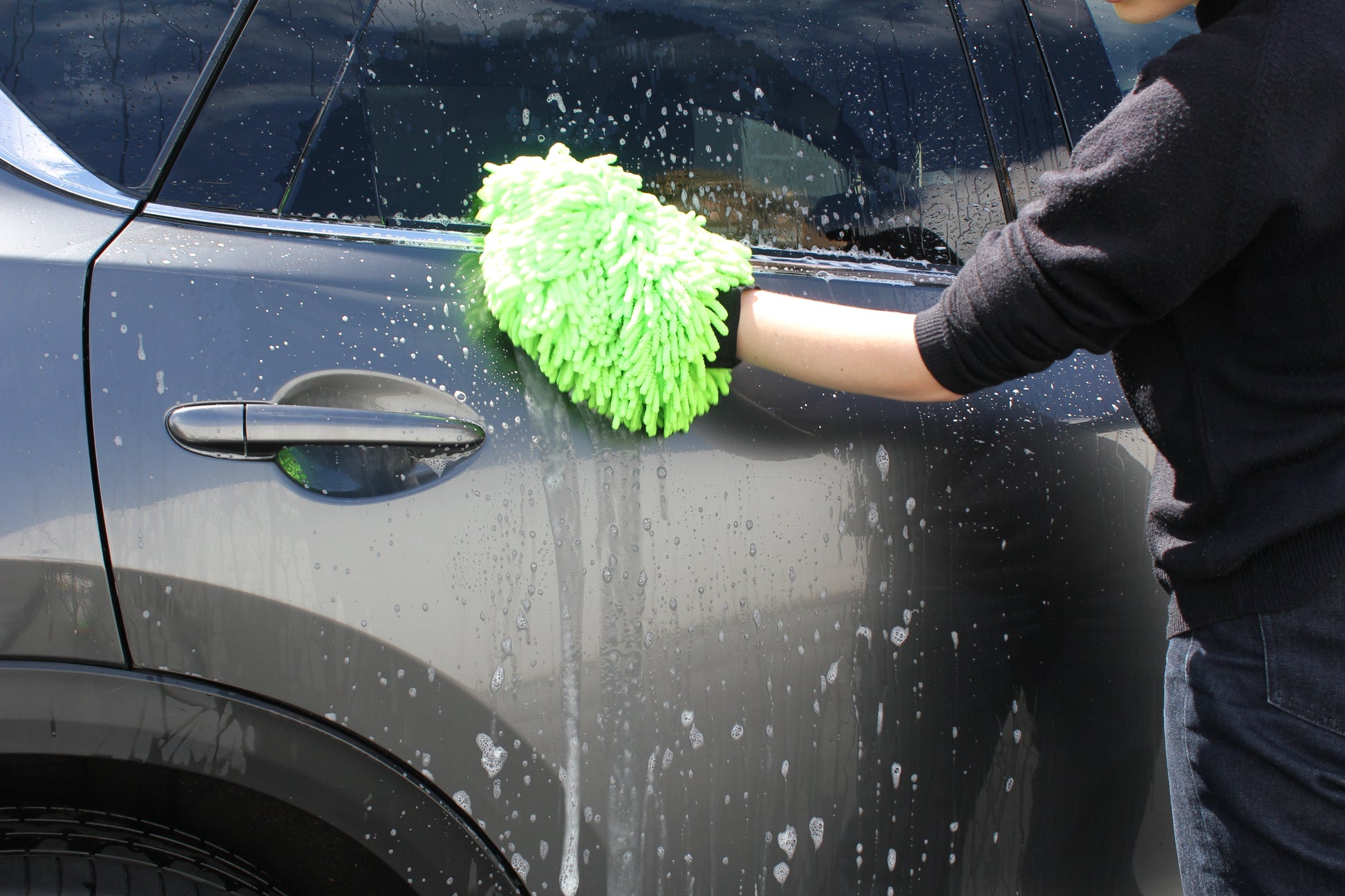 Cleaning Car with Wash Mitt